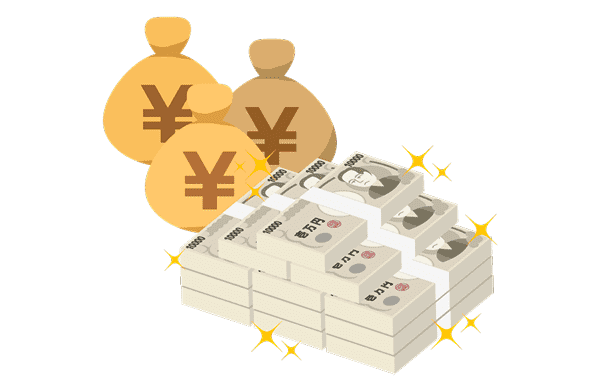 大量の紙幣と金袋のイメージ（富や報酬を象徴）