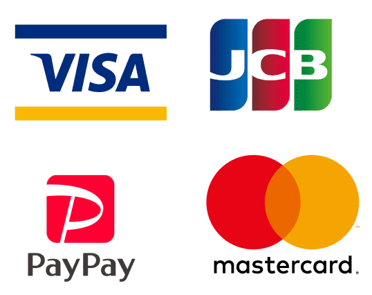 クレジットカード（VISA、JCB、Mastercard）とQR決済（PayPay）のロゴ