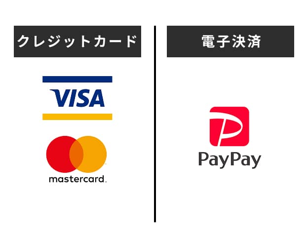 クレジットカード（VISA、Mastercard）と電子決済（PayPay）の対応表示